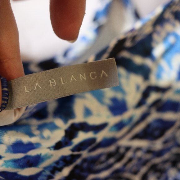 LA Blanca Blue Oasis Over the Shoulder Ikat Print Swim Tank Top US 2 - Picture 3 of 12